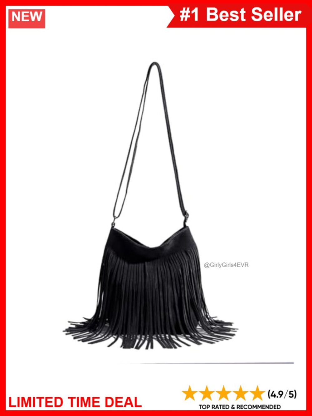 Suede Fringe Crossbody Bag Boho Adjustable Shoulder Purse Festival Handbag